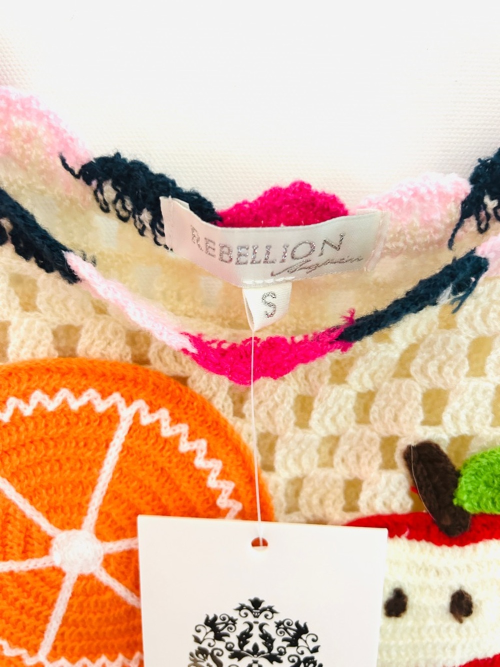 Rebellion Crochet Fruit Tank Top 🍊🍉 Boho Knit Crop Sweater Vest Small - Picture 6 of 8
